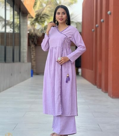 Cotton Lavender Kurti With Dupatta Set