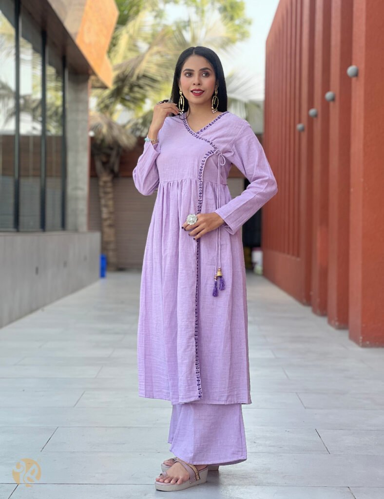 Cotton Lavender Kurti With Dupatta Set