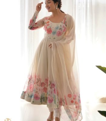 Floral Printed Silk Anarkali Kurta