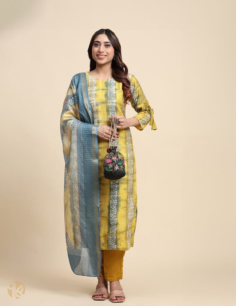 Yellow Embroidered Kurta Pant Set With Dupatta