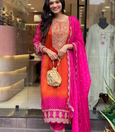 Orange-Pink Silk Embroidered Ceremonial Salwar Suit