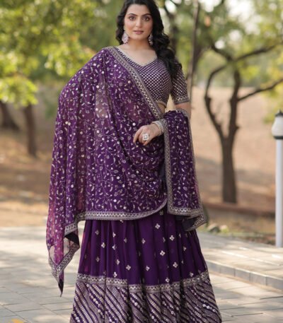 Purple Embroidered Georgette Designer Lehenga Choli