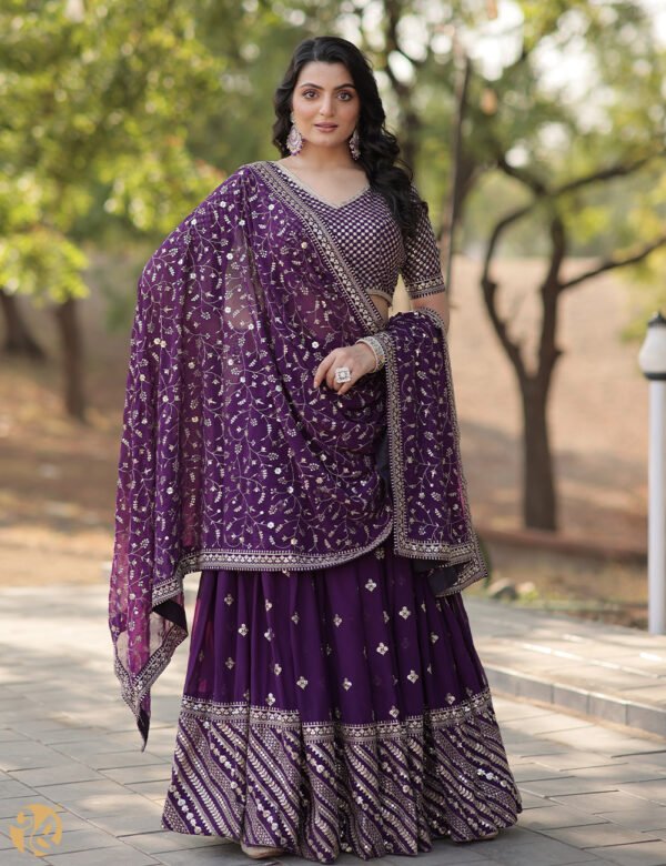 Purple Embroidered Georgette Designer Lehenga Choli