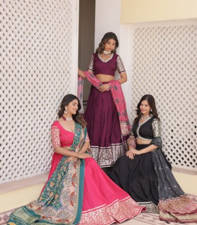 Viscose Jequard Wine Lehenga Choli Set with Gajji Silk Dupatta